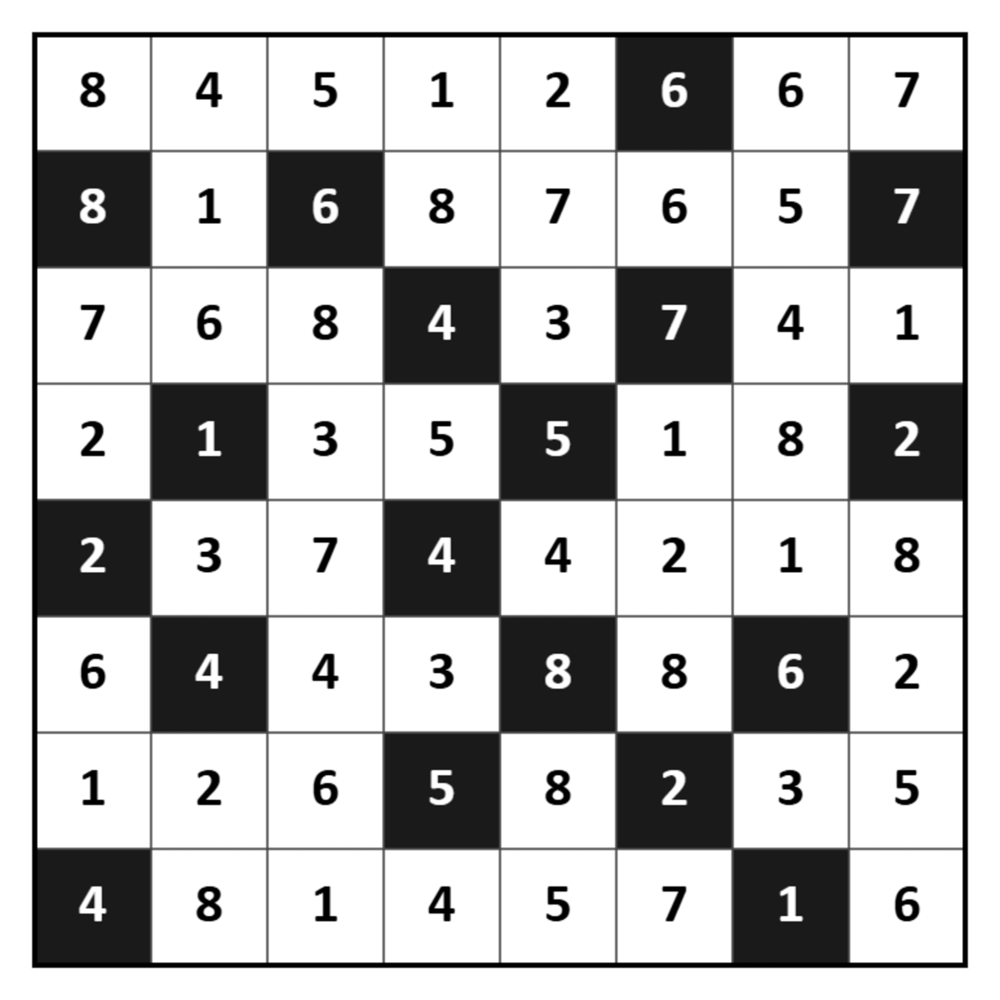Hitori completed tutorial solution